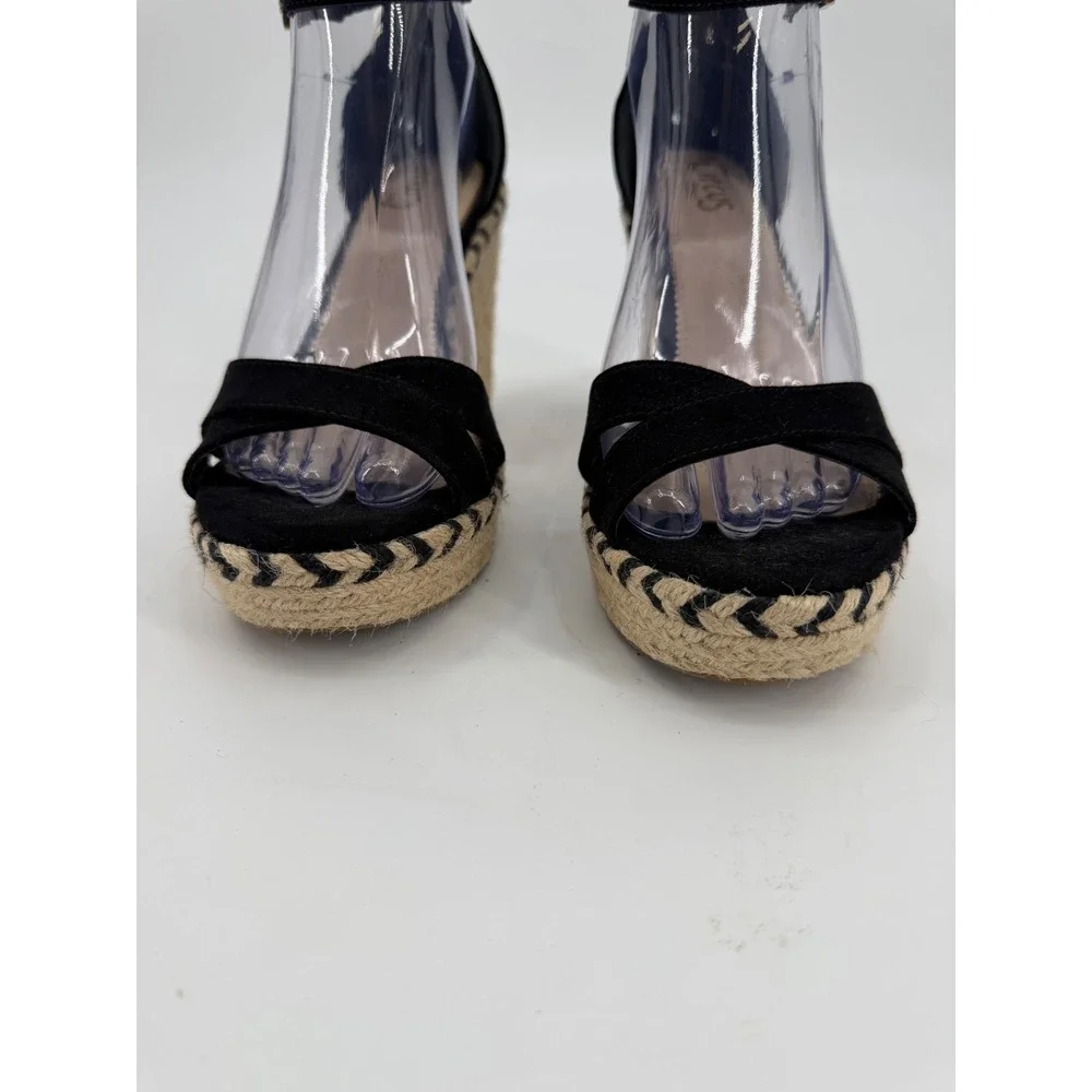 Circus by Sam Edelman Black Espadrille Wedge Sandals Ankle Strap Platform 7.5